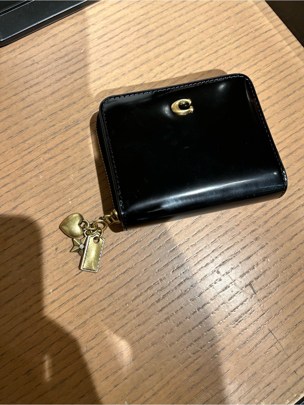 Coach Black Patent Zip Wallet with Gold Charm Accents cc079 new